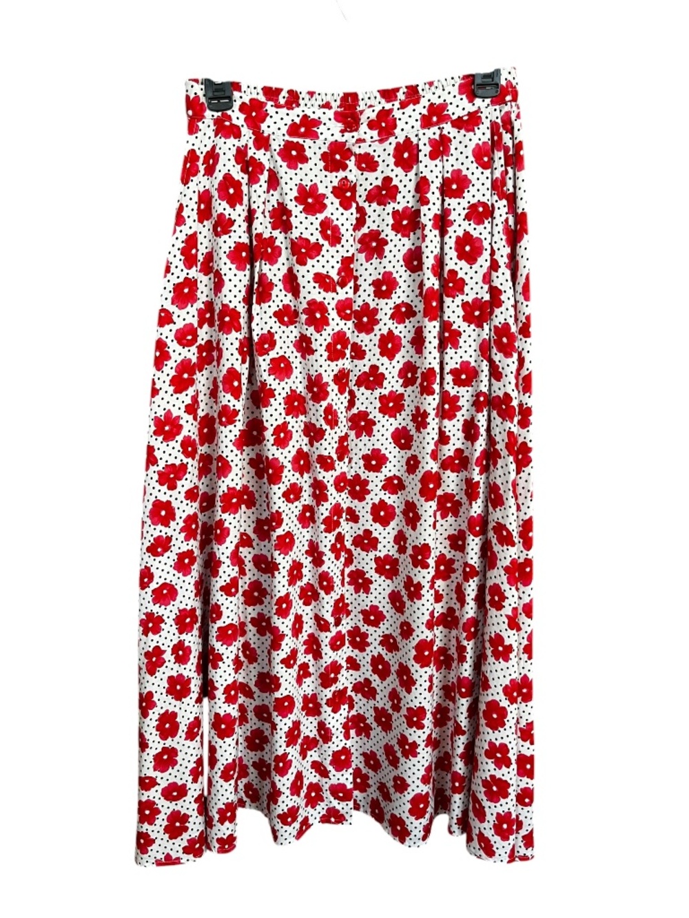 VTG Pendleton Classic Red Floral Polka Dot Rayon Button Front Midi Skirt SZ 12